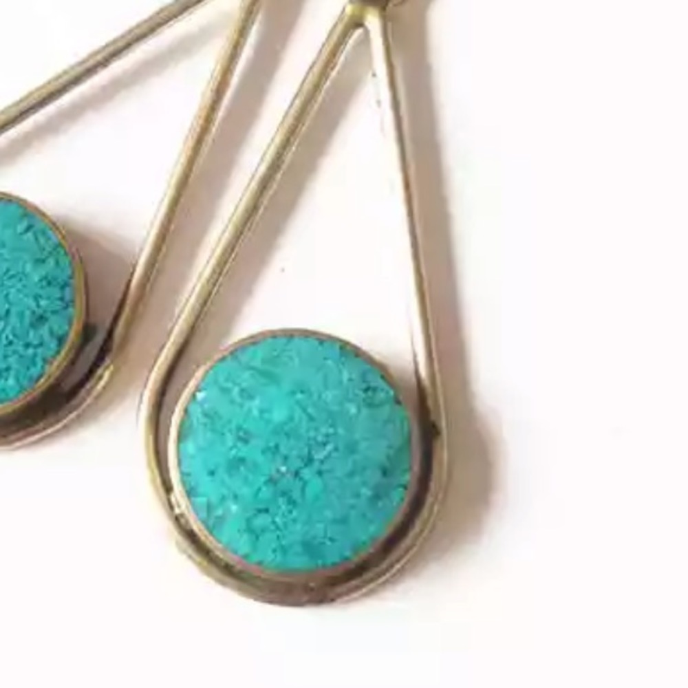 Turquoise Tibetan Silver Earrings - Picture 3 of 3
